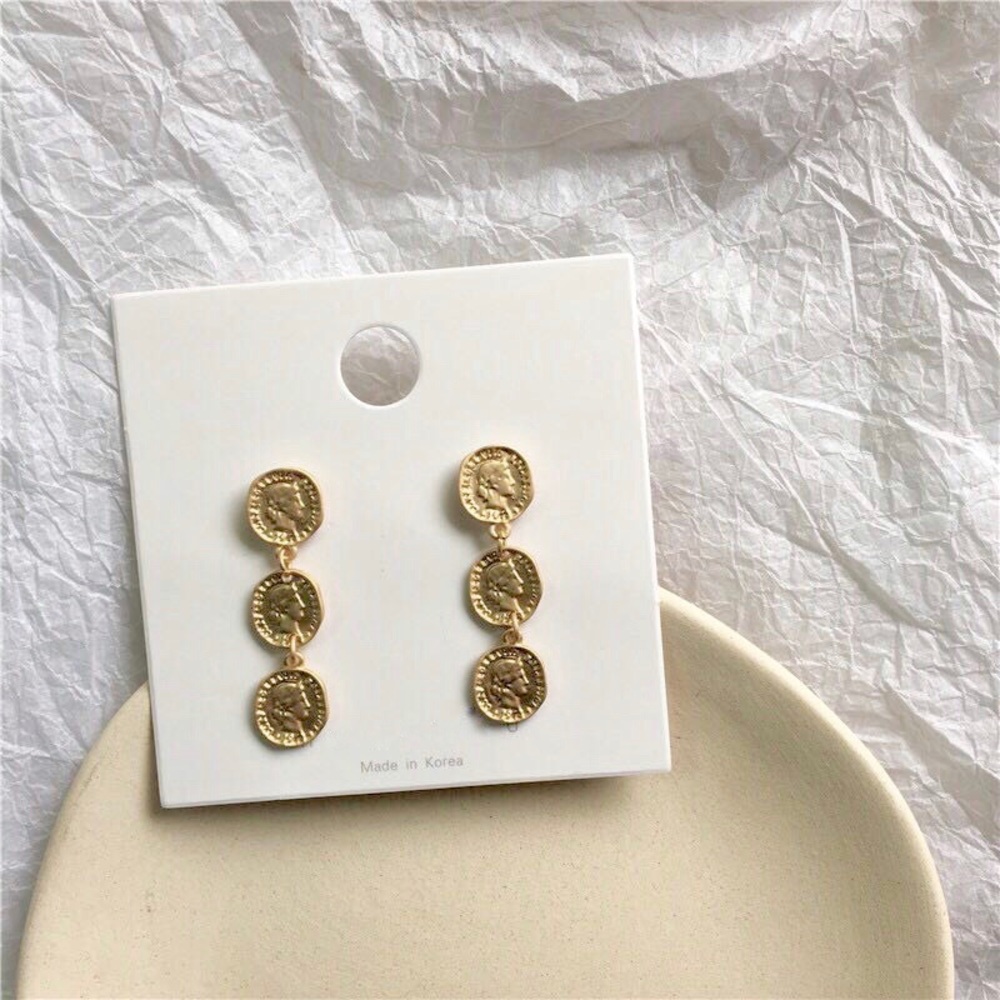 Matte Gold Mini Coin Drop Earrings - Picture 2 of 3